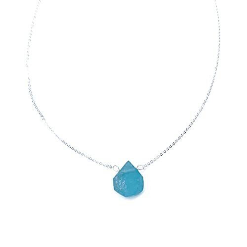 1576 Raw Small Aquamarine Gold Necklace, Natural Blue Gemstone, Wire